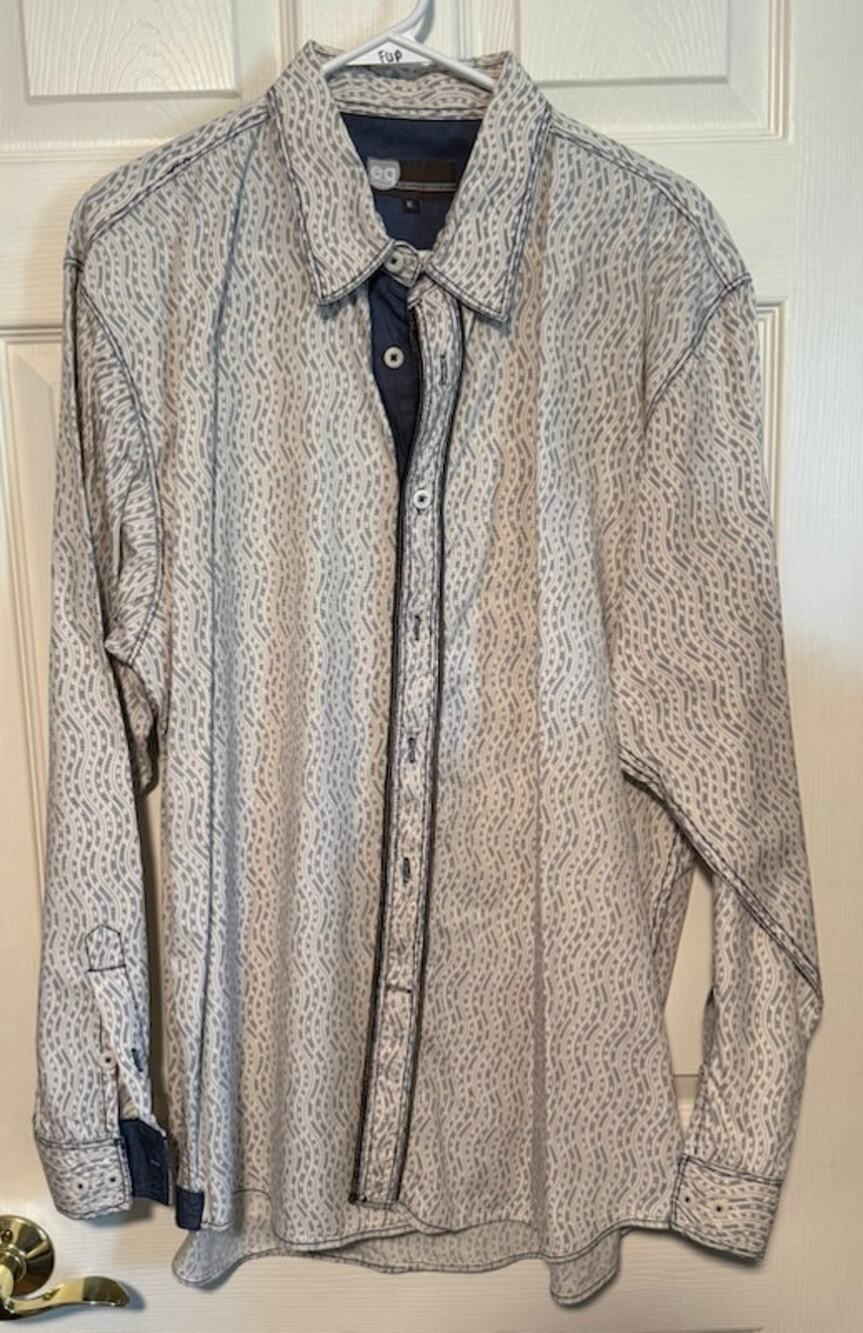 Equlibrio EQ Wavy Blue & White Striped Button Down Shirt- Men's XL